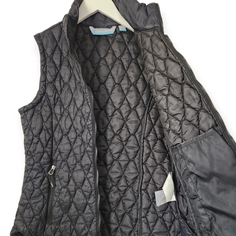 Free County Diamond Quilted Zip Up Black Puffer Vest M
